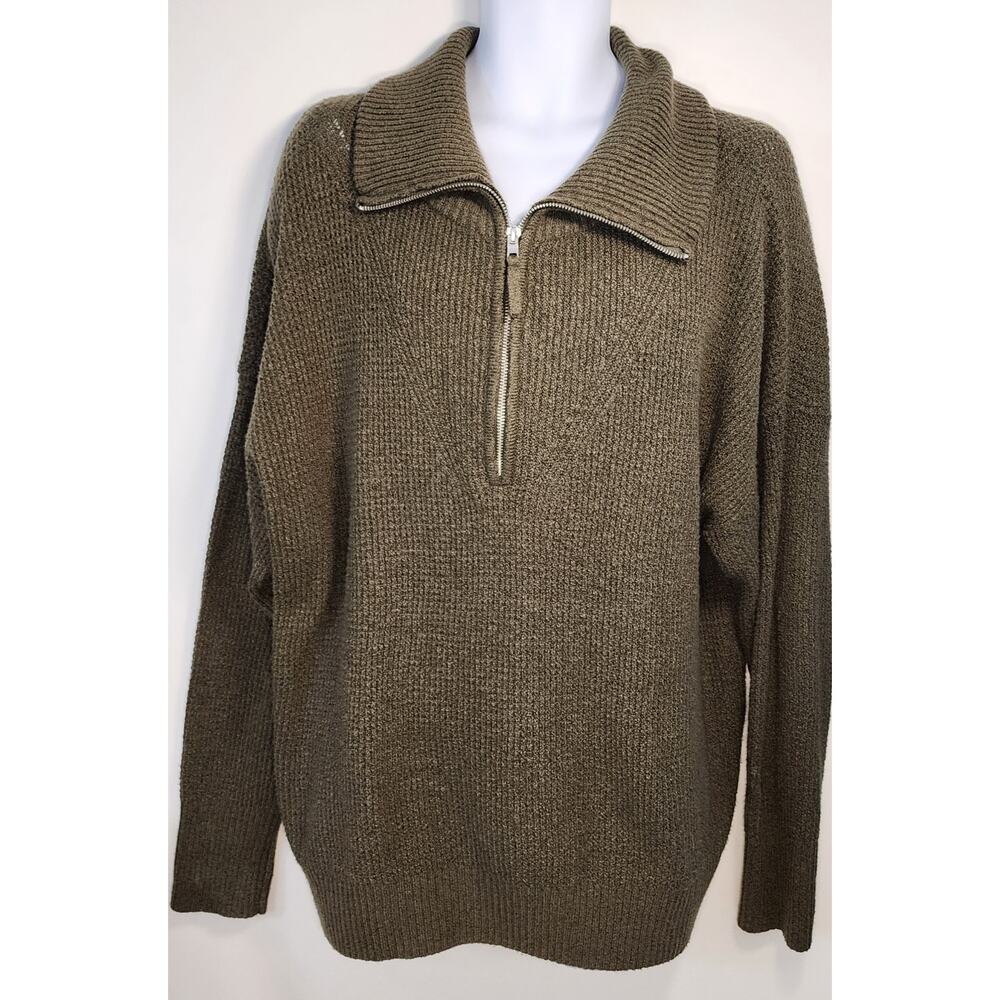 Aerie Olive Green Quarter Zip Knit Sweater Men's M Cotton Blend Pullover